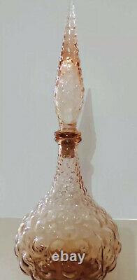 HTF LIGHT PINK/ PEACH Bubble Squat Glass Genie Decanter With Stopper 16