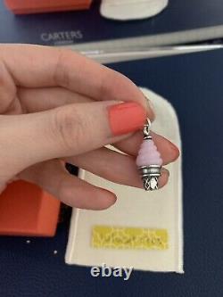 HTF Retired James Avery 925 Silver Pink Ice Cream Cone Glass Art Finial Charm