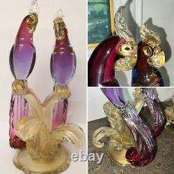 HUGE 18 ALFREDO BARBINI MURANO C1950s 2 Parrots Bird GLASS FIGURINE GOLD 6.5kg