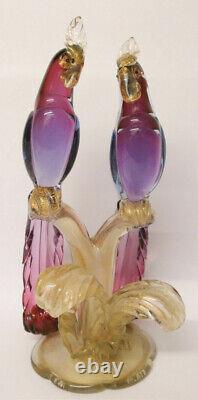 HUGE 18 ALFREDO BARBINI MURANO C1950s 2 Parrots Bird GLASS FIGURINE GOLD 6.5kg