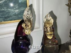 HUGE 18 ALFREDO BARBINI MURANO C1950s 2 Parrots Bird GLASS FIGURINE GOLD 6.5kg