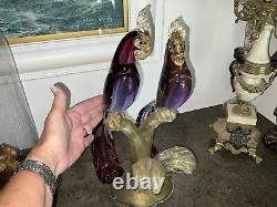 HUGE 18 ALFREDO BARBINI MURANO C1950s 2 Parrots Bird GLASS FIGURINE GOLD 6.5kg