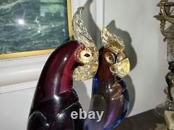 HUGE 18 ALFREDO BARBINI MURANO C1950s 2 Parrots Bird GLASS FIGURINE GOLD 6.5kg