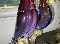 HUGE 18 ALFREDO BARBINI MURANO C1950s 2 Parrots Bird GLASS FIGURINE GOLD 6.5kg
