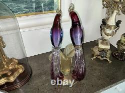 HUGE 18 ALFREDO BARBINI MURANO C1950s 2 Parrots Bird GLASS FIGURINE GOLD 6.5kg