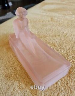 H. HOFFMAN ART GLASS Art Deco Style Vintage Frosted Pink Soap Dish