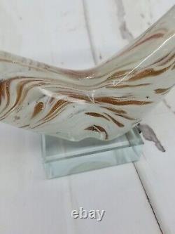 Hand Blown Art Glass Heart Abstract Sculpture GCA Murano Style Rose Gold Glitter