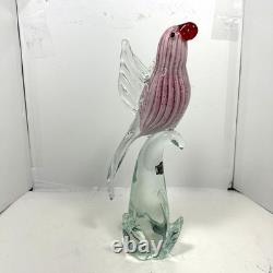 Hand Blown Art Glass Pink Red White COCKATOO PARROT BIRD 11 Designed in Murano