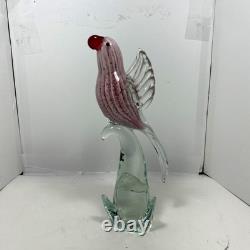 Hand Blown Art Glass Pink Red White COCKATOO PARROT BIRD 11 Designed in Murano