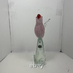 Hand Blown Art Glass Pink Red White COCKATOO PARROT BIRD 11 Designed in Murano