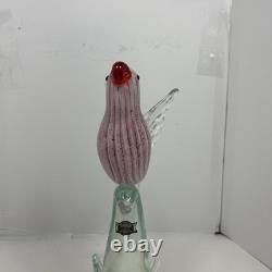 Hand Blown Art Glass Pink Red White COCKATOO PARROT BIRD 11 Designed in Murano