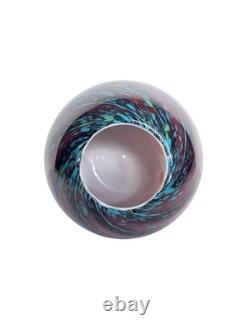 Hand Blown Art Glass Vase Pink Purple Blue Swirl Round Orb Studio Glass 8