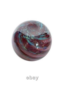 Hand Blown Art Glass Vase Pink Purple Blue Swirl Round Orb Studio Glass 8