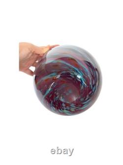 Hand Blown Art Glass Vase Pink Purple Blue Swirl Round Orb Studio Glass 8