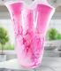 Hand Blown Murano Style Pink Brushstroke Handkerchief Ruffle Art Glass Vase 13