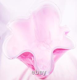 Hand Blown Murano Style Pink Brushstroke Handkerchief Ruffle Art Glass Vase 13
