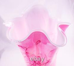 Hand Blown Murano Style Pink Brushstroke Handkerchief Ruffle Art Glass Vase 13