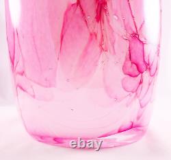 Hand Blown Murano Style Pink Brushstroke Handkerchief Ruffle Art Glass Vase 13