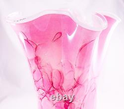 Hand Blown Murano Style Pink Brushstroke Handkerchief Ruffle Art Glass Vase 13