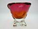 Hand Crafted Chribska Art Glass Vase pink and amber Czech