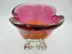 Hand Crafted Chribska Art Glass Vase pink and amber Czech