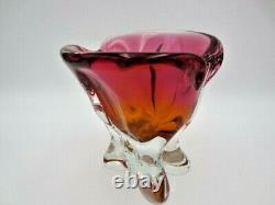 Hand Crafted Chribska Art Glass Vase pink and amber Czech