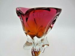 Hand Crafted Chribska Art Glass Vase pink and amber Czech