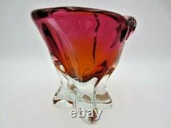 Hand Crafted Chribska Art Glass Vase pink and amber Czech