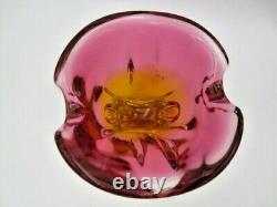 Hand Crafted Chribska Art Glass Vase pink and amber Czech