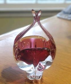 Hand Made Chribska Sklo Art Glass Czrech Flower Shaped Basket Cranberry Pink