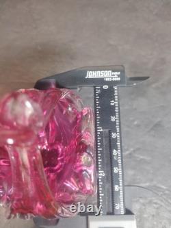 Hand Made Chribska Sklo Art Glass Czrech Flower Shaped Basket Cranberry Pink