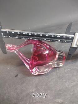 Hand Made Chribska Sklo Art Glass Czrech Flower Shaped Basket Cranberry Pink