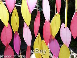 Hand Made Glass Waterfall Garden Art Pink Leaf Wind Chime Mobile Windchime