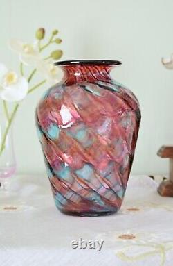 Hand blown Eclipse Swirl Pink and Blue, Twist and Waving glass vase (Signed)