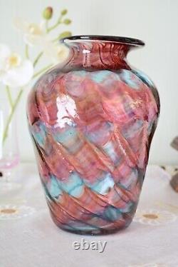 Hand blown Eclipse Swirl Pink and Blue, Twist and Waving glass vase (Signed)