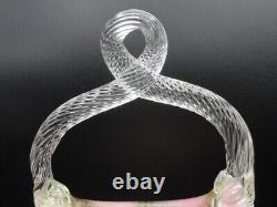 Harrach Victorian Bohemian Pink & Gold Ribbon Art Glass Basket w Silver Mica