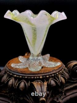 Harrach Victorian Pink Opalescent & Gold Art Glass Floriform Vase w Silver Mica