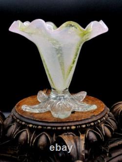 Harrach Victorian Pink Opalescent & Gold Art Glass Floriform Vase w Silver Mica Harrach Victorian Pink Opalescent & Gold Art Glass Floriform Vase w Silver Mica