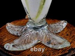 Harrach Victorian Pink Opalescent & Gold Art Glass Floriform Vase w Silver Mica