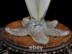 Harrach Victorian Pink Opalescent & Gold Art Glass Floriform Vase w Silver Mica