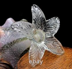 Harrach Victorian Pink Opalescent & Gold Art Glass Floriform Vase w Silver Mica