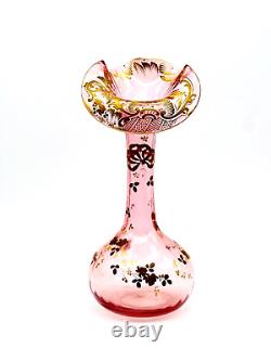 Harrachov Jack In The Pulpit Blown Glass Vase Pink With Gold Enamel Bohemian Czech