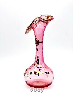 Harrachov Jack In The Pulpit Blown Glass Vase Pink With Gold Enamel Bohemian Czech