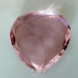 Heart Rose Diamond Double Love Glass Sculpture Crystal Handmade Art Pink 8 cm