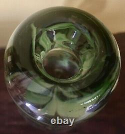 Heavy Art Glass Paperwieght VASE Clear with Encased Pink Flowers Murano 8 tall