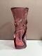 Heavy Vintage Murano Style Sculpted Curve Cranberry Pink Art Glass Vase 11x4