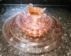 Heisey Art Deco Extremely Rare Pink Flamingo 3 Piece Sitting Duck Float Bowlset