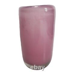 Henry Dean Belgium Art Glass Vase Thick Heavy Ice Pink Swirl Signed Clear Bottom