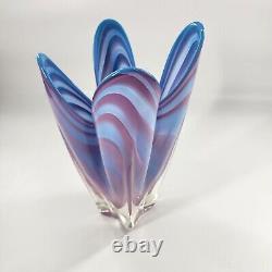 Hineri IwatsuJapanesePink & Blue Vintage Art Glass Vase 11H Rare & Pristine