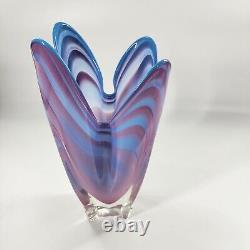 Hineri IwatsuJapanesePink & Blue Vintage Art Glass Vase 11H Rare & Pristine